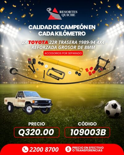 2a TOYOTA 22R TRASERA 1989-94 4X4 REFORZADA GROSOR DE 8mm