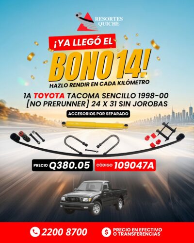 1a TOYOTA TACOMA SENCILLO 1998-00 [NO PRERUNNER] 24 X 31 SIN JOROBAS