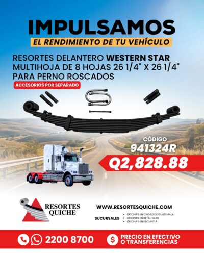 RESORTES DELANTERO WESTERN STAR MULTIHOJA DE 8 HOJAS 26 1/4" X 26 1/4" PARA PERNO ROSCADOS