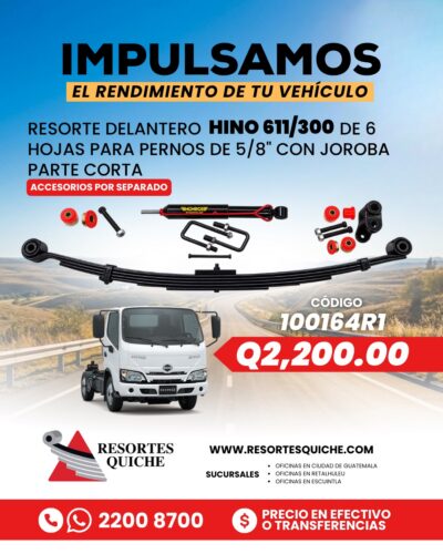 RESORTE DELANTERO HINO 611/300 DE 6 HOJAS PARA PERNOS DE 5/8" CON JOROBA PARTE CORTA