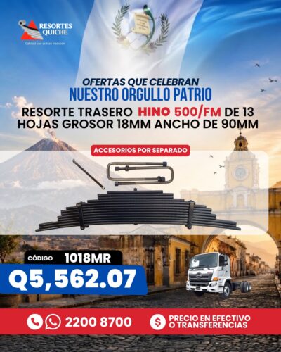 RESORTE TRASERO HINO 500 /FM DE 13 HOJAS GROSOR 18mm ANCHO DE 90mm