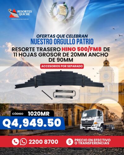 RESORTE TRASERO HINO 500/FM8 DE 11 HOJAS GROSOR DE 20mm ANCHO DE 90mm